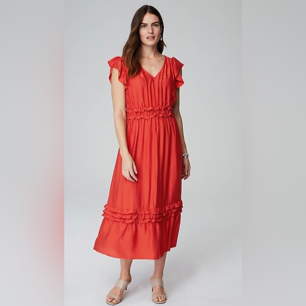J. Jill Tiered Ruffle V-Neck Maxi Nap Dress Feminine Minimalist Prairiecore Boho